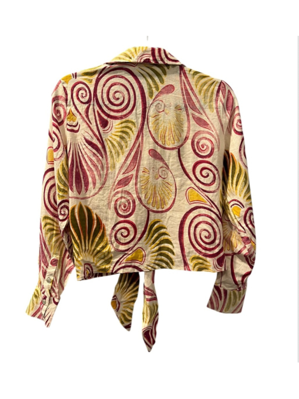 Christian Siriano NY Linen Blend Tie Front Top Retro Paisley Floral Size Medium - Picture 9 of 12